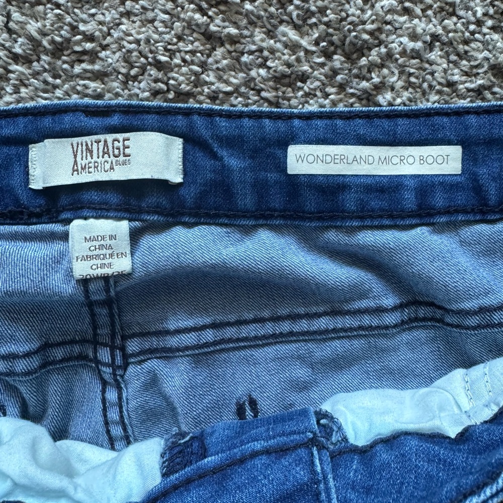 Vintage America Blue Jeans with Red Floral Embroidery - Picture 3 of 6